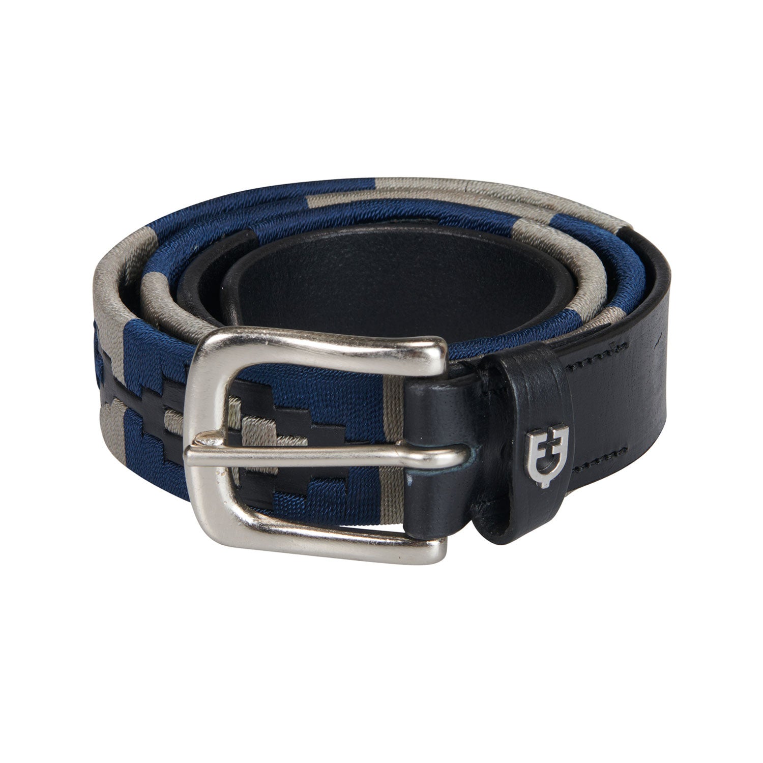 Ledergürtel mit Kontraststickerei, black/navy/grey