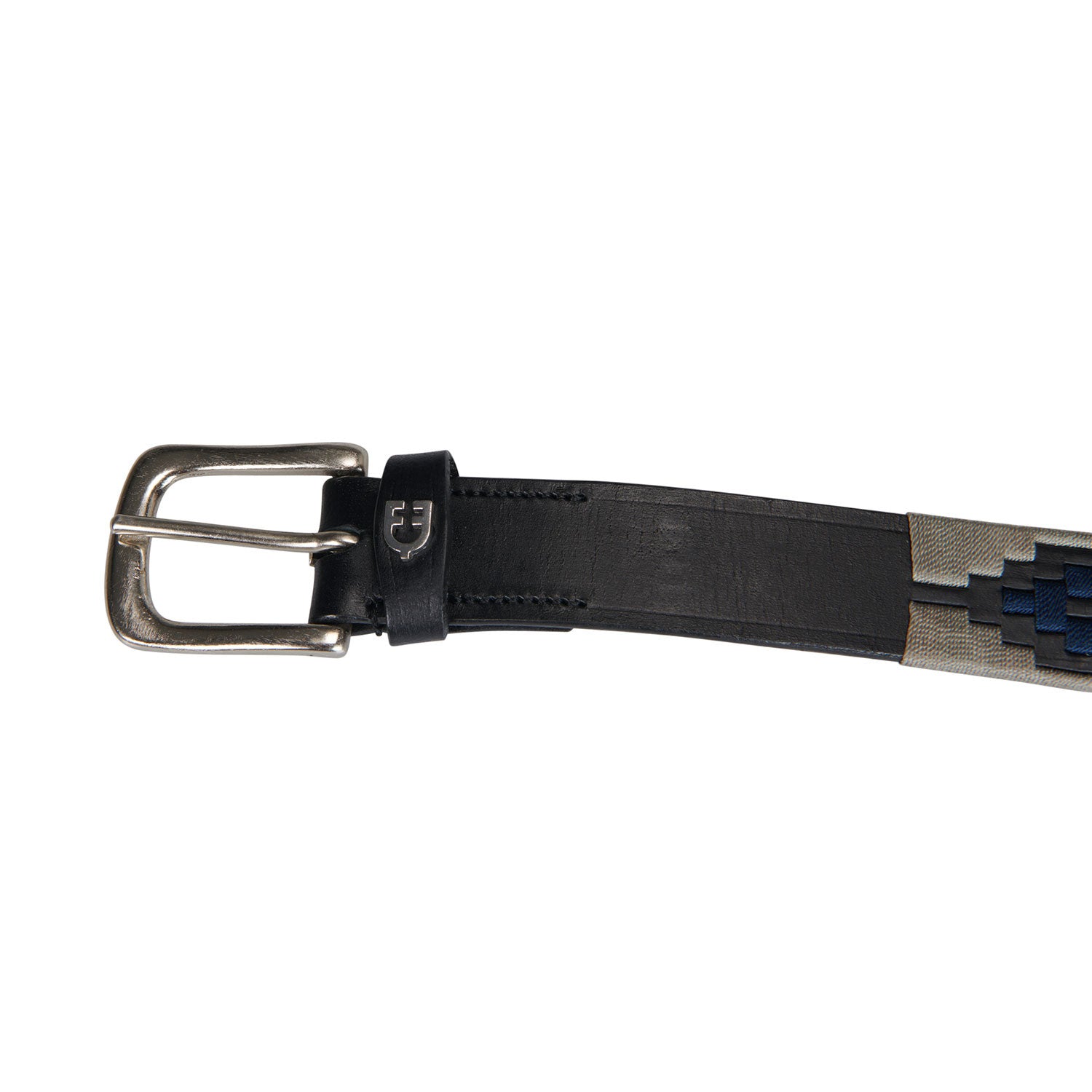 Ledergürtel mit Kontraststickerei, black/navy/grey