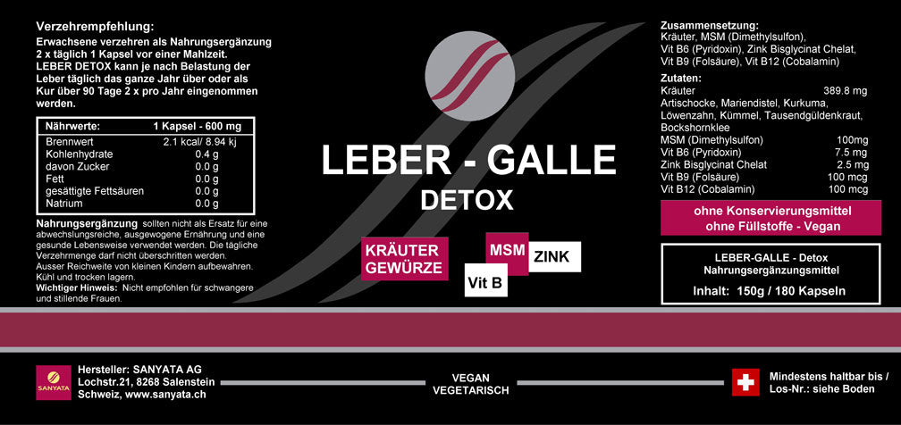 Leber-Galle, 180 Kapseln Sanyata