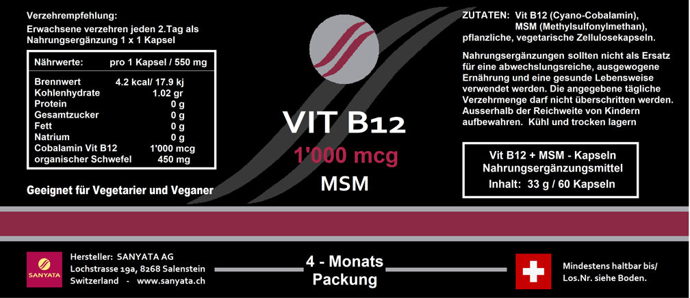 Vit B12 + MSM / 60 Kapseln Sanyata