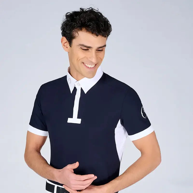Vestrum Herren Turniershirt Budoni in navy mit weissem Kontrastkragen